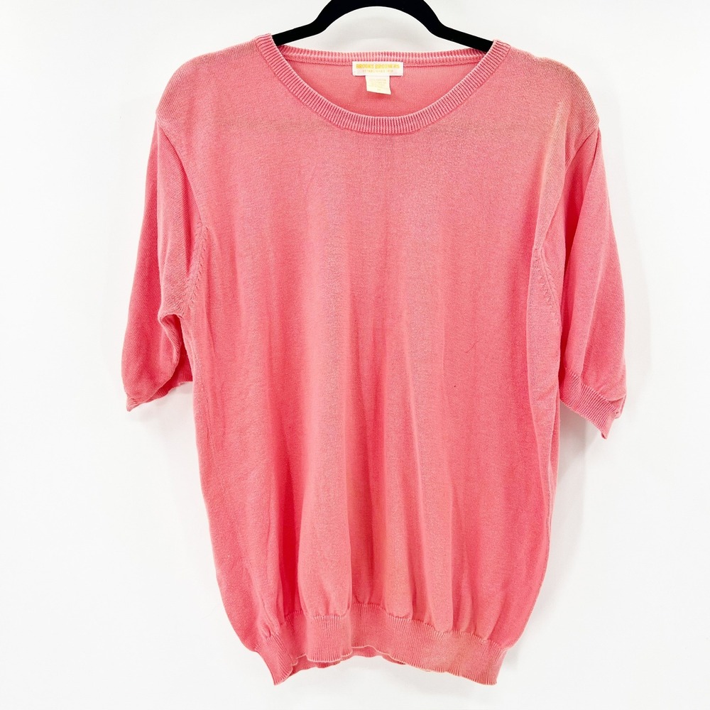 Brooks Brothers Knit Top Womens M Pink Excellent Short Sleeve Cotton Crew Neck